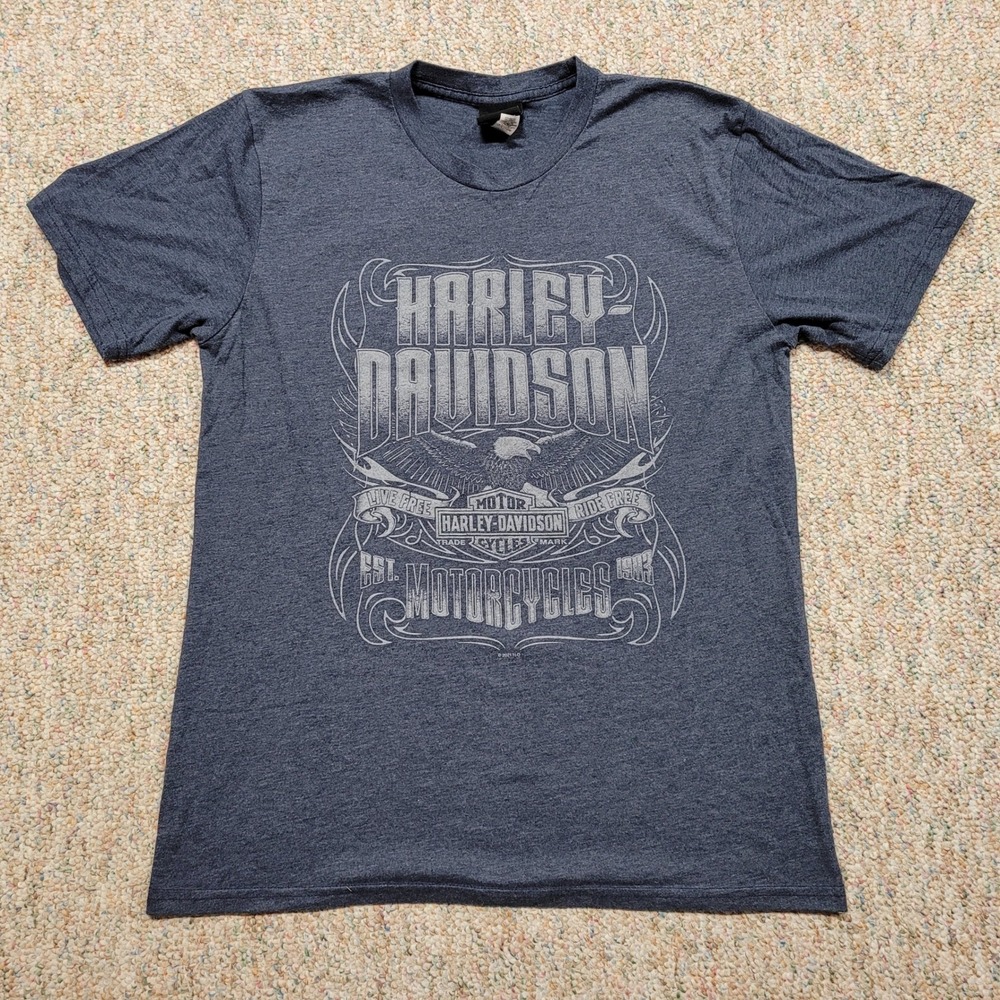 Harley Davidson Shirt Mens Large Blue Pigeon Forge Eagle Biker Rider Tee USA